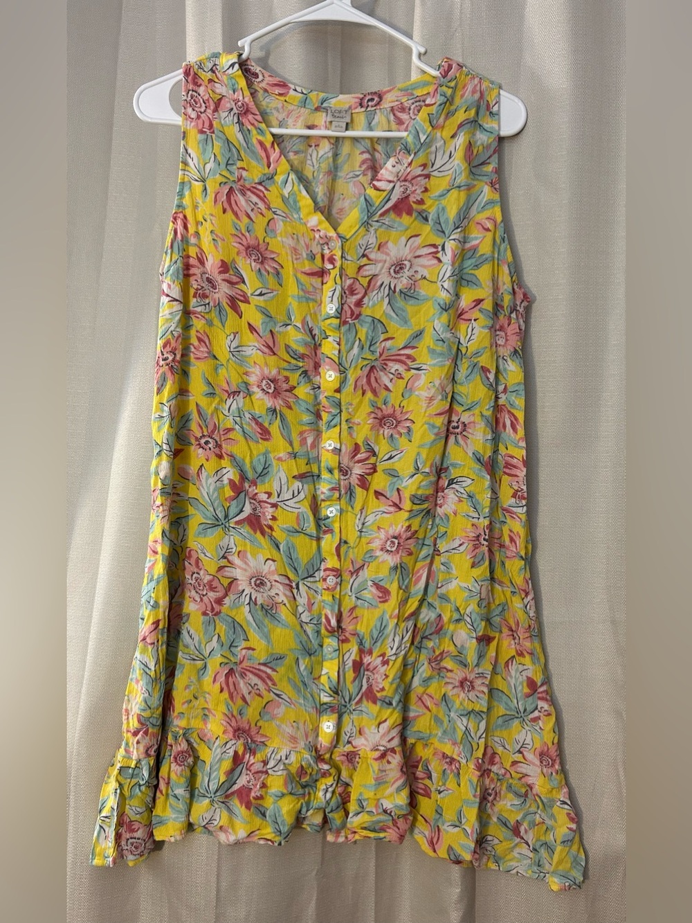 LOFT Yellow Floral Sleeveless Ruffle Button Front Sundress Coverup